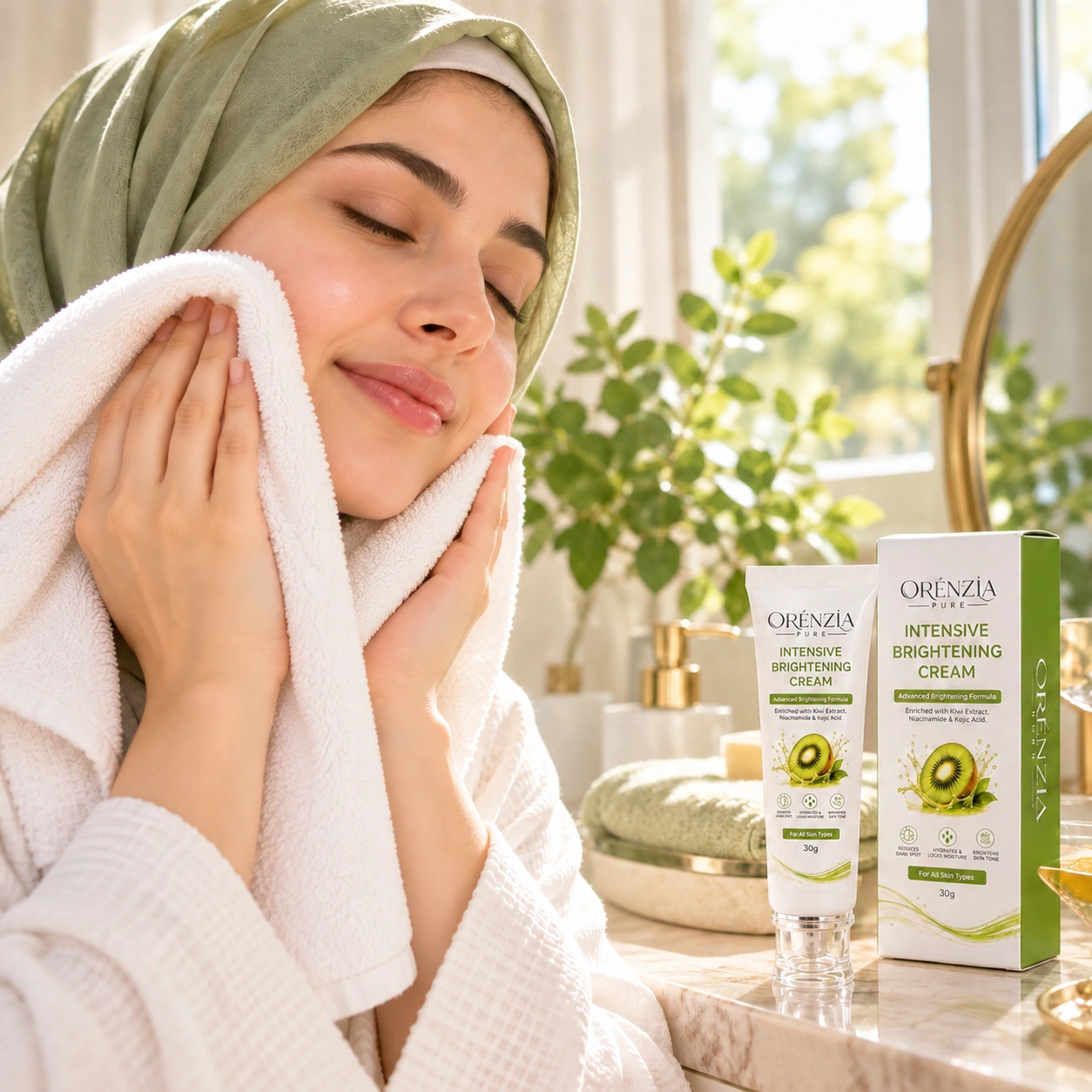 Cleanse and pat dry before applying Orenzia Pure Intensive Brightening Cream