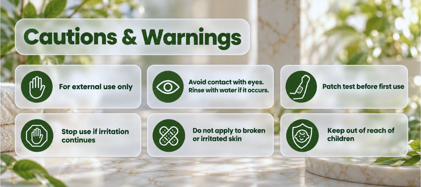 Usage cautions for Orenzia Pure Brightening Cream: external use only, patch test before first use, avoid contact with eyes